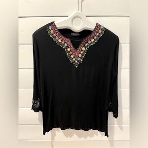 🖤 Black embroidered cotton top – KANDA  size Xl